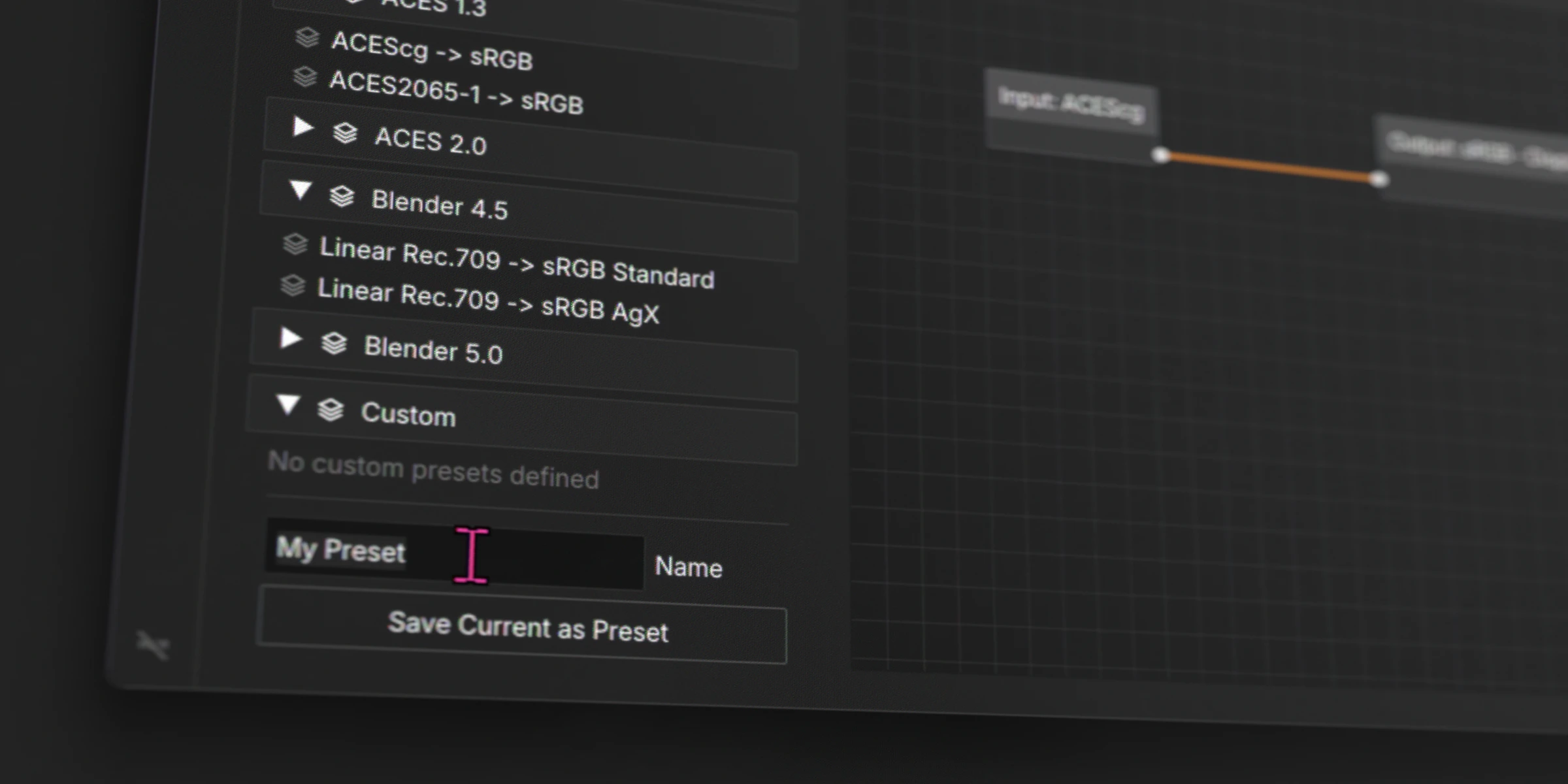 Saving a custom preset