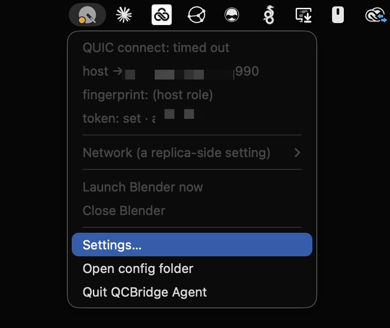 Agent settings window