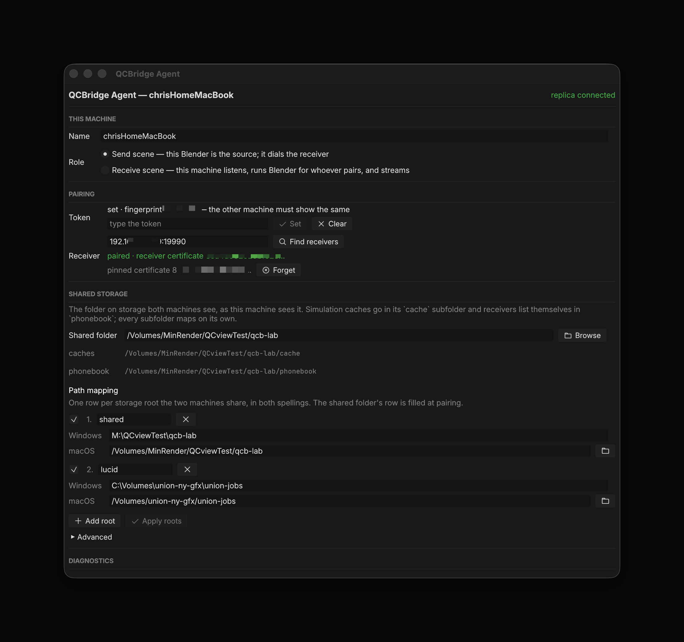 Agent settings window