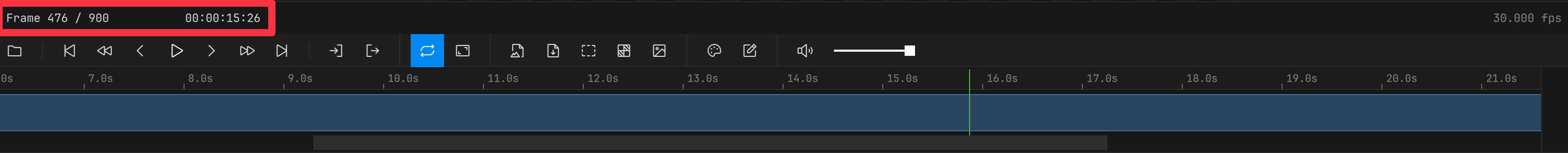 Timecode and frame readout in the top-left corner