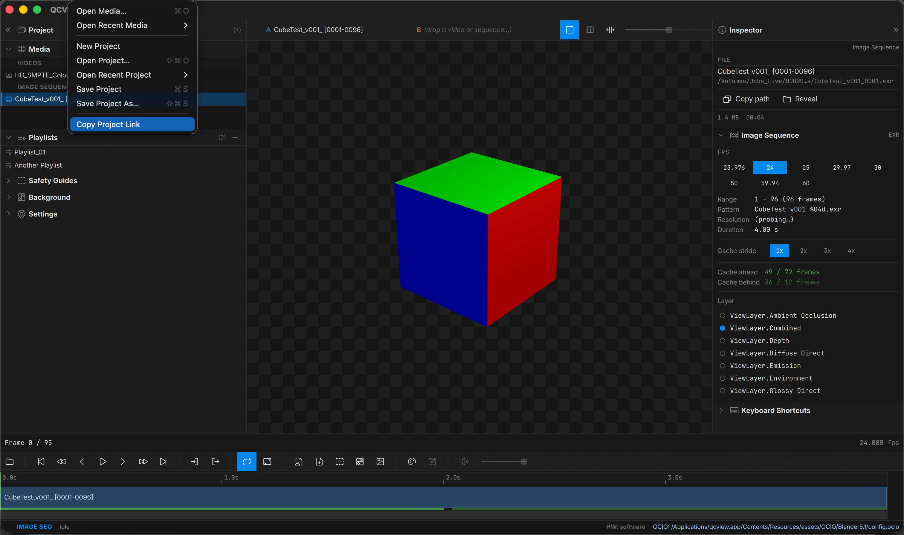 Copy project link from the File menu