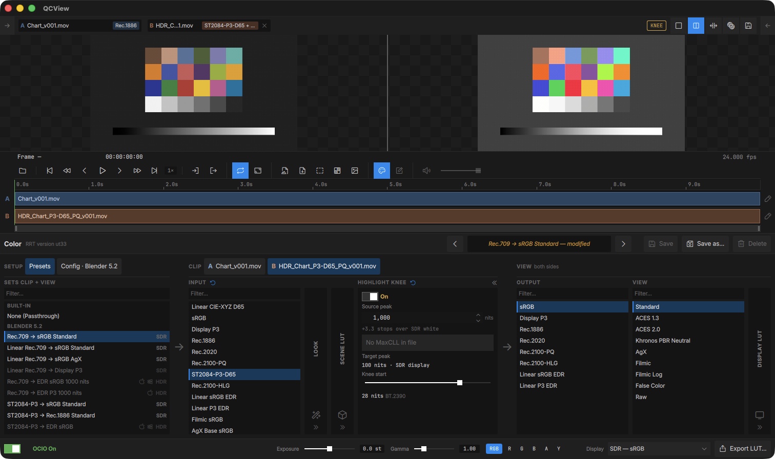 Dual view with a different Input and Highlight Knee on each side