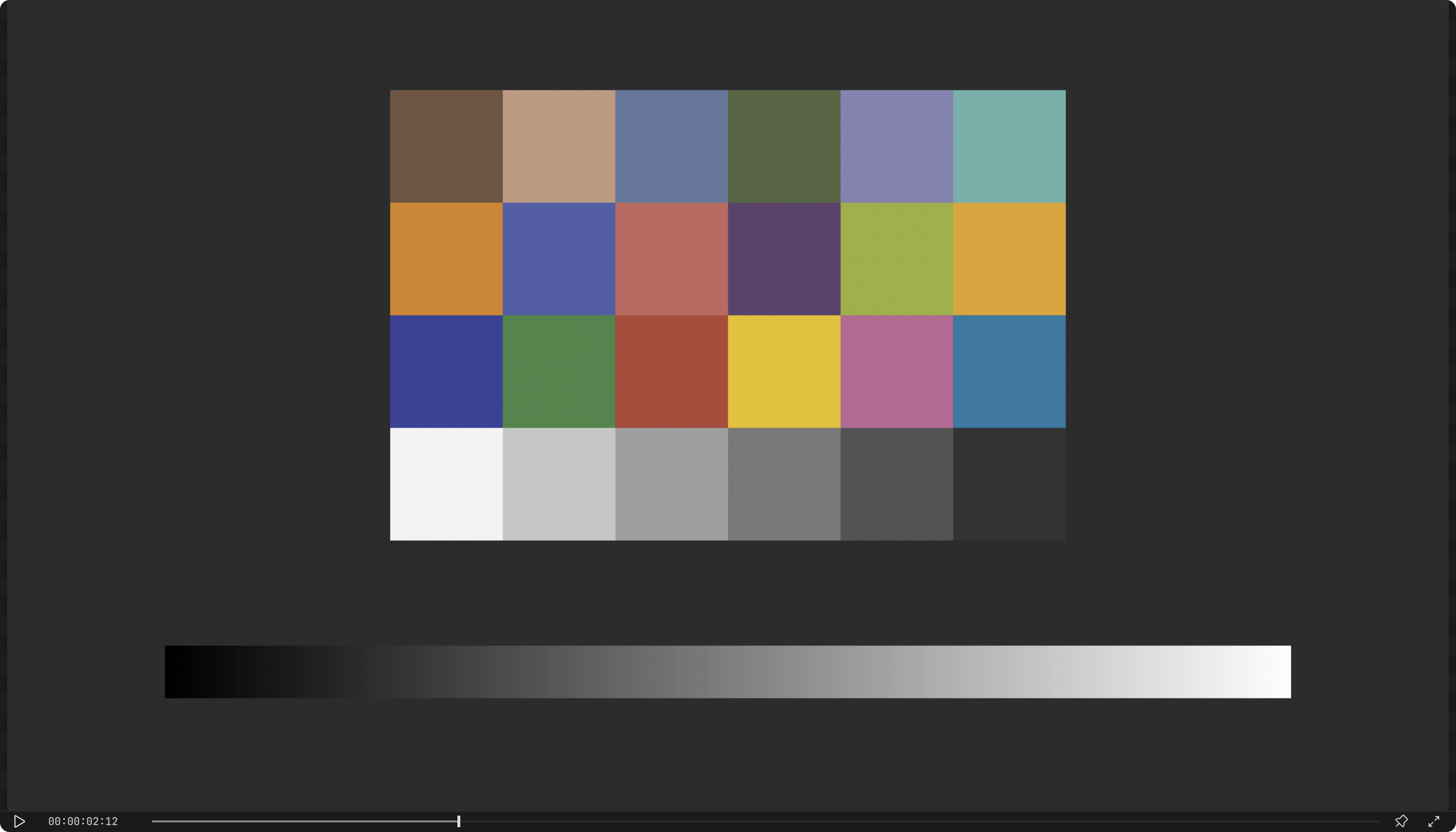 Compact Mode: the picture, and one strip with play / pause, timecode, the scrub line, the pin and the exit button